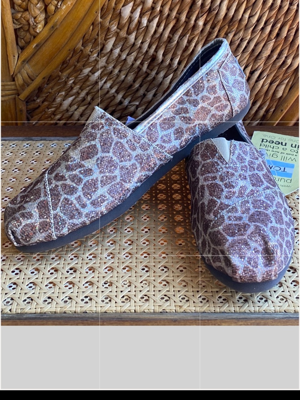 Toms Brown and Cream Animal-Print Sparkling Slip-On Loafers